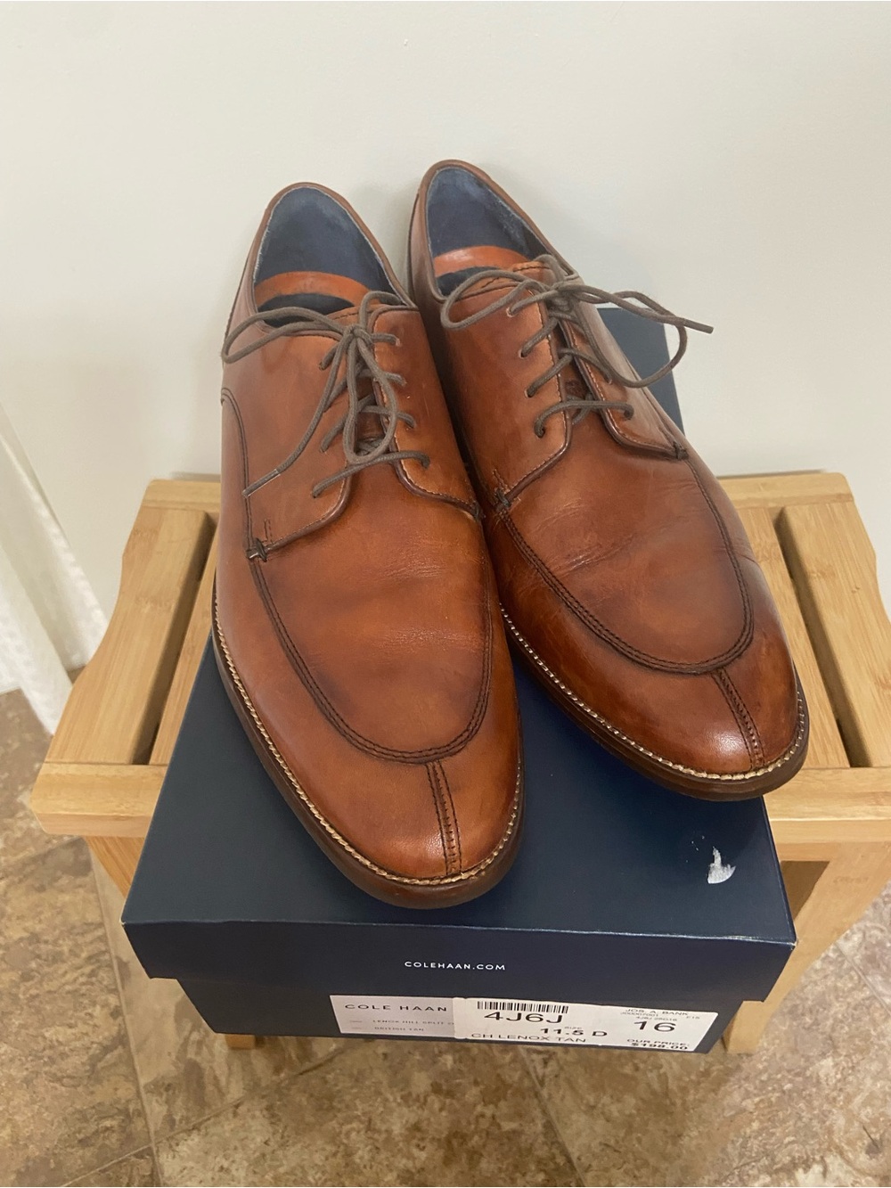 Cole Haan Lenox Hill Split Toe Menās 11.5 D British Tan Leather Dress Shoes